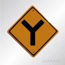 警戒標識201-D　　メラミン鉄板製　「Y形道路交差点あり」